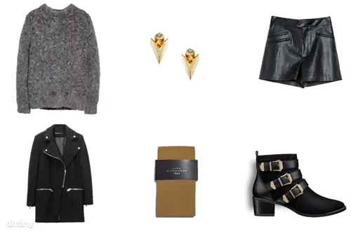 Свитер - 14 995 форинтов (H&M), шорты - 9 995 форинтов (Zara), куртка - 17 995 форинтов (Stradivarius), серьги - 25 форинтов (Asos), чулки - 1 495 форинтов (Zara), ботильоны - 21 990 форинтов (Tamaris)