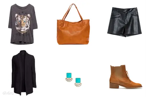 Футболка - 2995 HUF (Stradivarius), кардиган - 8990 HUF (H&M), шорты - 9995 HUF (Zara), серьги - 8 HUF (Asos), сумка - 7995 HUF (Pull & Bear), сапоги - 13995 HUF (Bershka).)