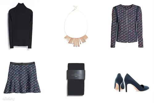 Водолазка - 7995 (Zara), юбка - 6990 HUF (H&M), жакет - 9990 HUF (H&M), чулки - 1495 HUF (Zara), колье - 1995 HUF (Bershka), туфли - 4595 HUF (Stradivarius)