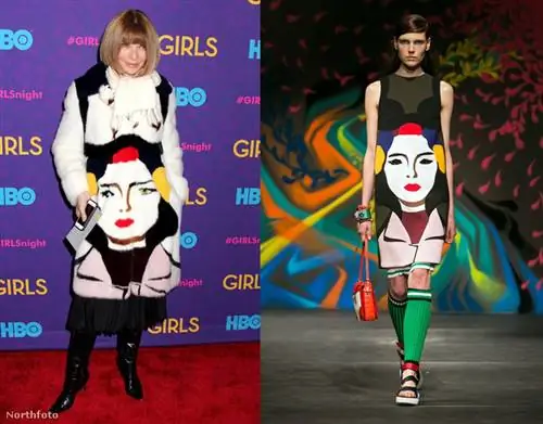 Анна Винтур выбрала шубу, украшенную личиком, от своего любимого бренда Prada