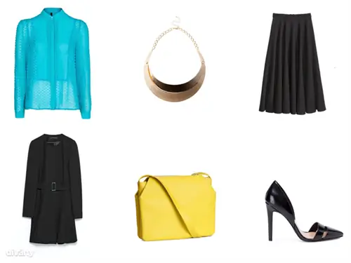 Блузка - 15 990 форинтов (Mango), юбка - 9 990 форинтов (H&M), жакет - 37 995 форинтов (Zara), колье - 3 595 форинтов (Bershka), сумка - 3 990 форинтов (H&M), туфли - 9 595 форинтов (Stradivarius)