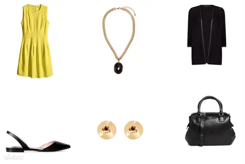 Платье - 9990 форинтов (H&M), кардиган - 11995 форинтов (Mango), колье - 1990 форинтов (H&M), серьги - 2,99 фунта (New Look), сумка - 126,41 евро (Matt & Nat Malone/Asos), туфли - 12995 форинтов. (Зара)