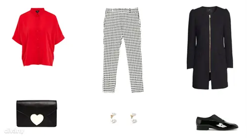 Блуза - 4890 форинтов (F&F), брюки - 11995 форинтов (Zara), куртка - 12990 форинтов (H&M), сумка - 35,72 евро (Asos), серьги - 1395 форинтов (Bershka), туфли - 11995 форинтов (Mango)