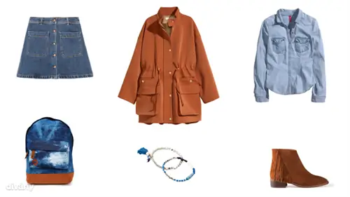 Юбка - 9995 форинтов (Zara), куртка - 29995 форинтов (H&M), рубашка - 6990 форинтов (H&M), рюкзак - 34,14 евро (Mi-Pac/Asos), браслет - 2795 форинтов (Mango), ботильоны - 19995 форинтов (Страдивари)