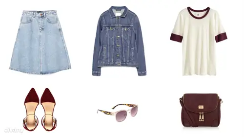 Юбка - 9995 форинтов (Zara), куртка - 14995 форинтов (Zara), футболка - 5990 форинтов (H&M), туфли - 30,06 евро (Asos), солнцезащитные очки - 6495 форинтов (Parfois), сумка - 45 фунтов (Marc B/). Топшоп)