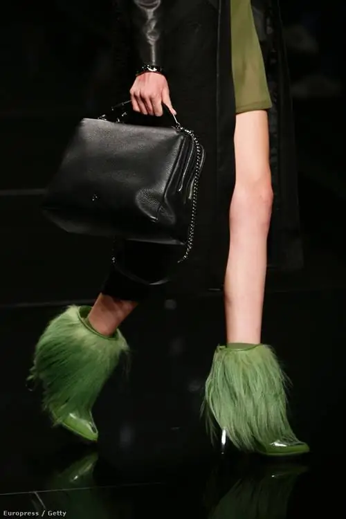 Длинные зеленые волосы свисали с ботильонов Айгнера в Милане