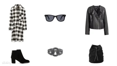 Платье - 9995 форинтов (Zara), солнцезащитные очки - 24,59 евро (Jeepers Peepers/Asos), кожаная куртка - 9990 форинтов (H&M), ботильоны - 9995 форинтов (Stradivarius), браслет - 2995 форинтов (Parfois), сумка - 13995 форинтов (Манго)