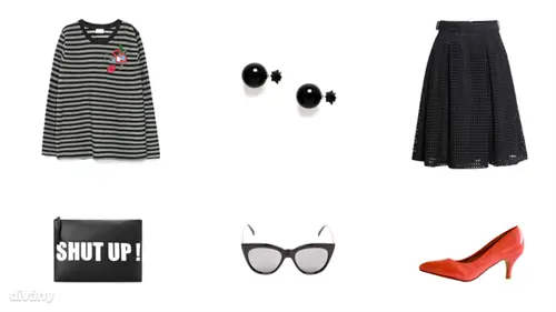 Верх - 9995 форинтов (Zara), серьги - 8,22 евро (Asos), юбка - 9990 форинтов (H&M), сумка - 6995 форинтов (Mango), солнцезащитные очки - 4,99 форинтов (New Look), туфли - 3990 форинтов (Азия-центр)