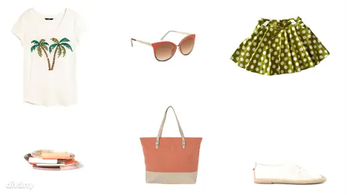 Футболка - 3990 форинтов (H&M), солнцезащитные очки - 4995 форинтов (Parfois), юбка - 10900 форинтов (Asia Center), браслеты - 1995 форинтов (Stradivarius), сумка - 5490 форинтов (F&F), туфли - 8990 форинтов (Mango)