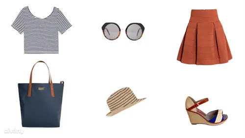 Топ - 1395 форинтов (Stradivarius), солнцезащитные очки - 26,44 евро (Asos), юбка - 8990 форинтов (H&M), сумка - 4995 форинтов (Mango), соломенная шляпа - 5495 форинтов (Parfois), сандалии - 3900 форинтов (Asia Center)