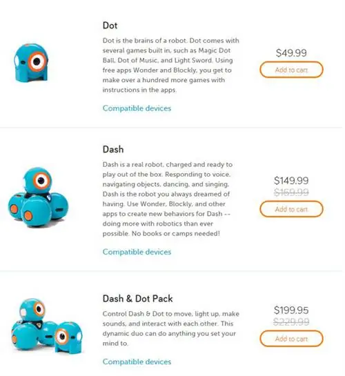 Dash и Dot доступны по отдельности или вместе Dash и Dot доступны по отдельности или вместе