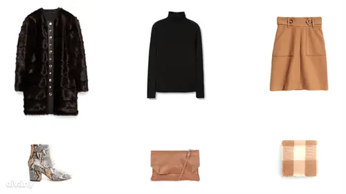 Пальто - 32 995 форинтов (Zara), свитер - 7 995 форинтов (Mango), юбка - 8 990 форинтов (H&M), ботильоны - 38 форинтов (Asos), сумка - 24 форинта (Topshop), шарф - 6 995 форинтов (Mango)