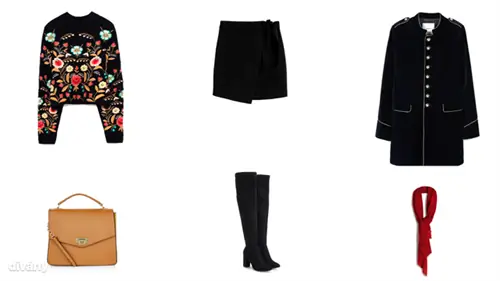 Свитер - 22 995 форинтов (Zara), юбка - 5 990 форинтов (H&M), куртка - 29 995 форинтов (Mango), сумка - 24,99 форинтов (New Look), сапоги - 14 495 форинтов (Reserved), шарф - 4 995 форинтов (Oysho)