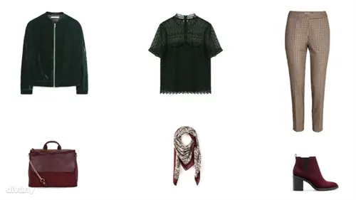 Куртка - 13 995 форинтов (Mango), блузка - 4 995 форинтов (Zara), брюки - 8 990 форинтов (H&M), сумка - 19,99 фунтов (New Look), шарф - 25,95 евро (Promod), ботильоны - 8 995 форинтов (Stradivarius)