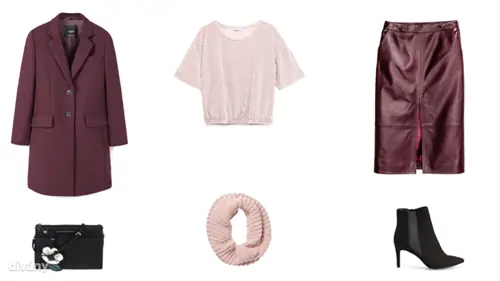 Пальто - 35 995 форинтов (Mango), топ - 4 995 форинтов (Zara), юбка - 29 995 форинтов (H&M), сумка - 7 995 форинтов (Parfois), шарф - 3 990 форинтов (F&F), ботильоны - 14 495 форинтов (Reserved)