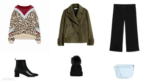 Свитер - 9995 форинтов (Pull&Bear), куртка - 14990 форинтов (H&M), брюки - 11995 форинтов (Mango), ботильоны - 6995 форинтов (Zara), шапка - 3990 форинтов (F&F), сумка - 6 фунтов (New Look)