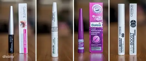 Слева направо: естественное наращивание ресниц Sante, бустер для ресниц Alverde, сыворотка для ресниц Balea Teint Perfection, Catrice LashBoost