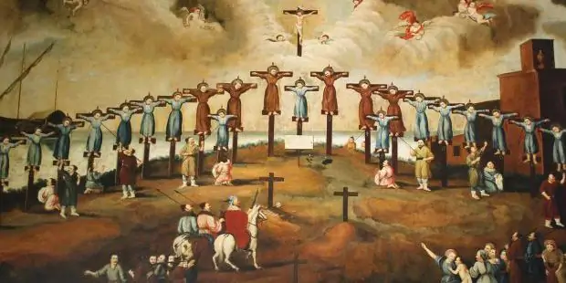 26 мужчин и мальчиков, погибших на холме крестов за пределами Нагасаки