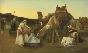 женщина поит верблюдов водой. найти время, чтобы испытать