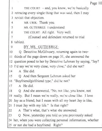 Гутьеррес проводит перекрестный допрос Дет. Макгилвери о своем интервью с Дженн