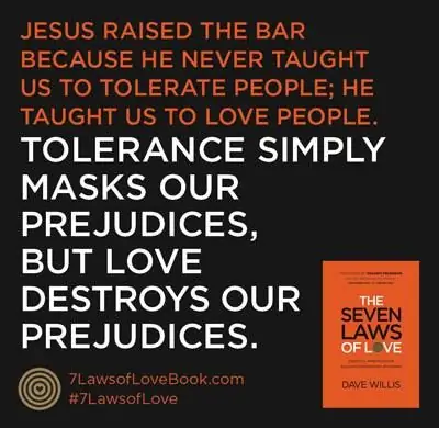 Дэйв Уиллис цитирует семь законов любви, терпимость к любви, предрассудки, книга 7lawsoflove