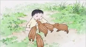 Маленький Бамбук, играющий с дикими свиньями