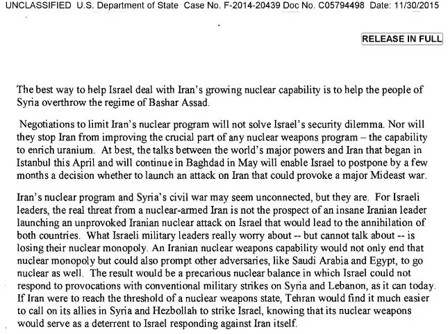 ImageЛучший способ помочь Израилю справиться с растущим ядерным потенциалом Ирана - помочь народу Сирии свергнуть режим Башара Асада, - Хиллари Клинтон